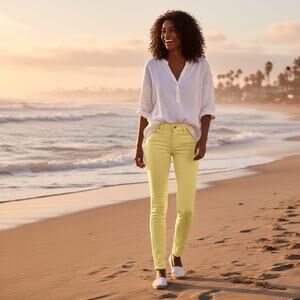 ALICE AND OLIVIA NEON YELLOW SKINNY JEANS SIZE 4